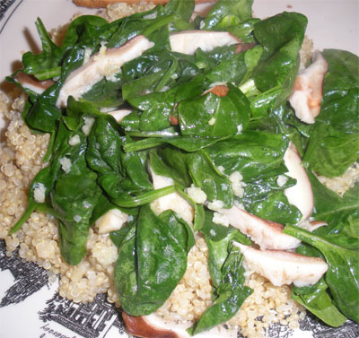 Quinoa with spinach and mushrooms.